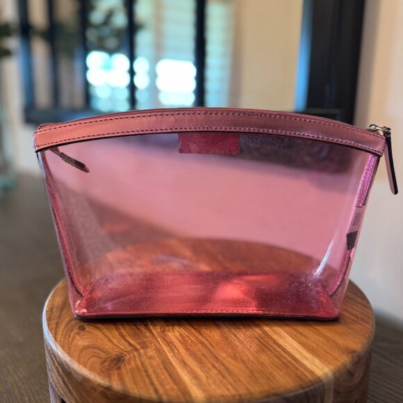 Kate Spade Sabine Sparkle Medium Cosmetic Pouch – Clear Pink Makeup/Travel Bag - Picture 2 of 4